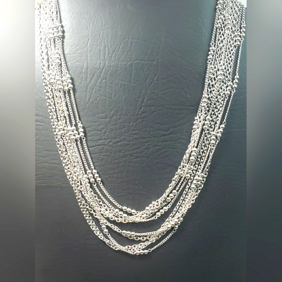 Vintage Corocraft Multi Strand Silver Tone Necklace With Ornate Flower Clasp